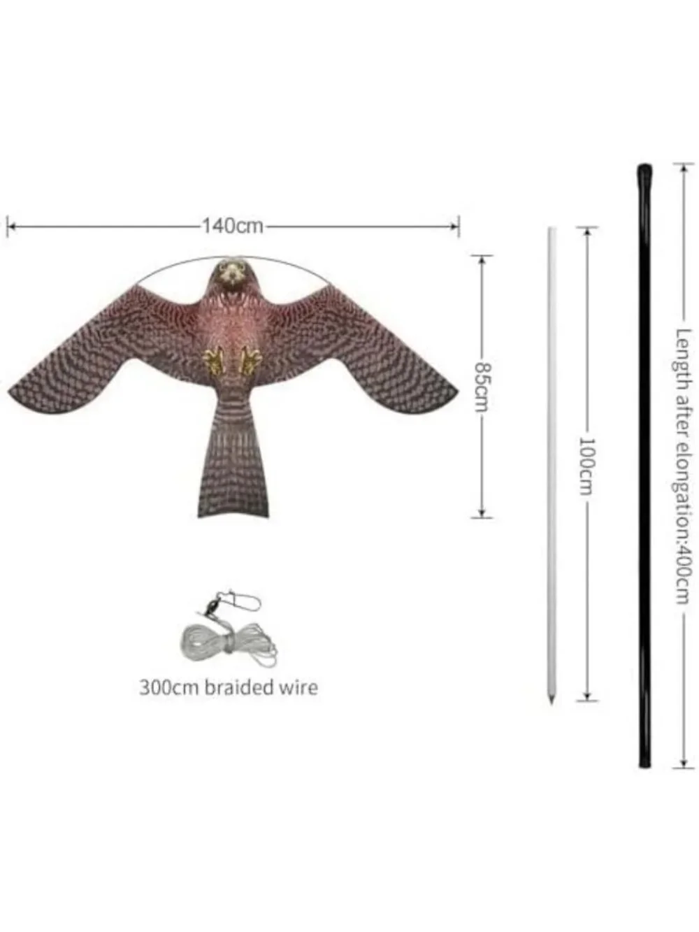 Flying Bird Scare Kite with 4m Pole - Effective Bird Deterrent for Gardens
